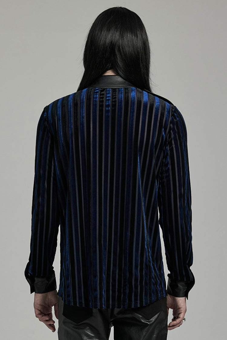 Black/Blue Lapel Collar Stitching Slim Men's Gothic Blouse