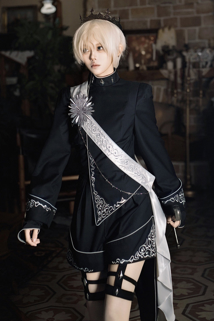 Black [Sword of Oath] Long Sleeves Embroidered Gothic Vintage Knight Prince Ouji Lolita Set