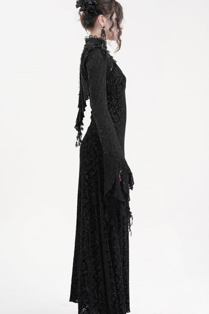 Black Stand Collar Long Sleeves Lace Tassels Women's Gothic Cape