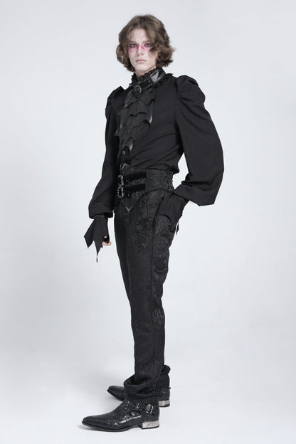 Black Stand Collar Long Puff Sleeves Men's Gothic Batlike Blouse