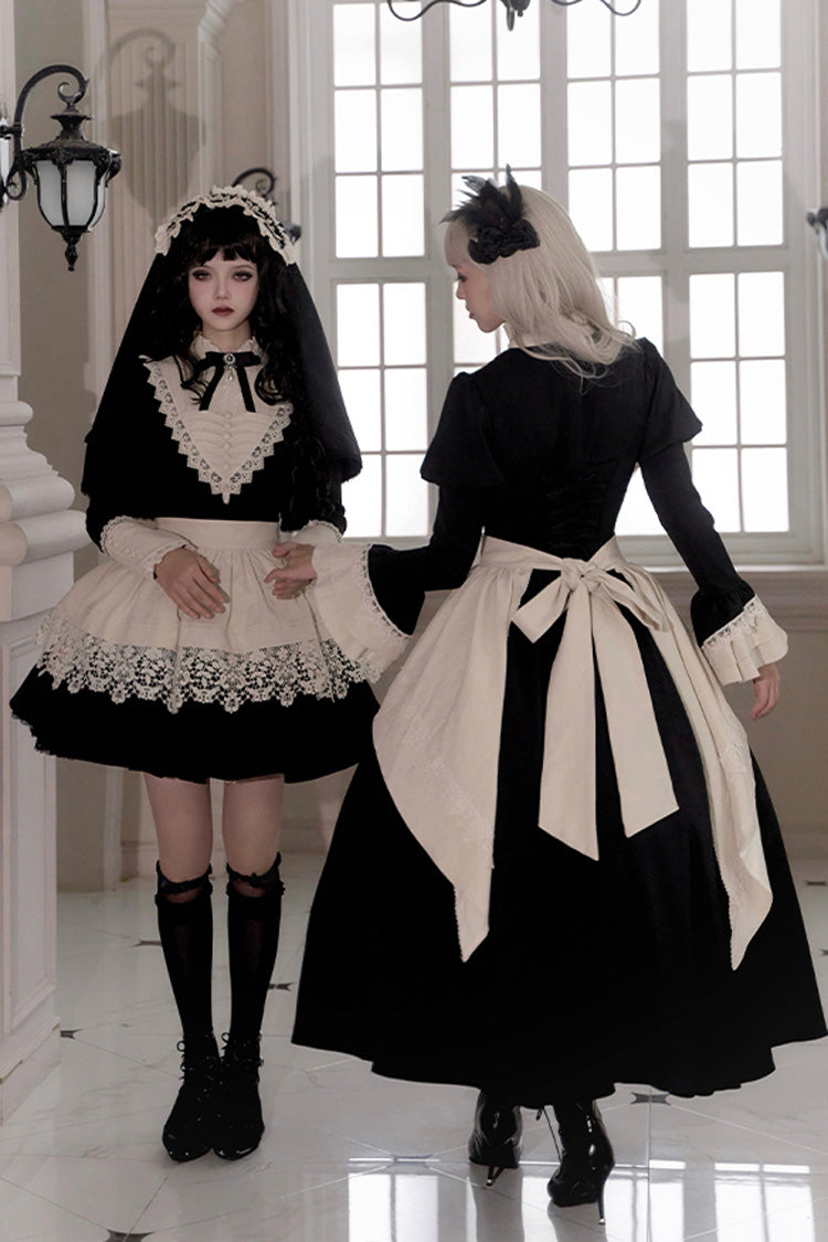 Black [Letters and Poems·Nocturne] Nun Long Sleeves Ruffle Gothic Lolita Long Dress