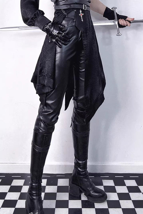 Black Slim Single-Layer Thin Ouji Gothic Lolita Leather Pants