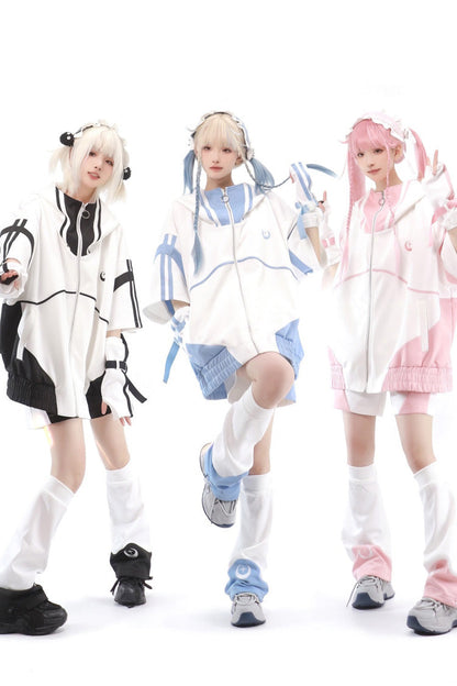 Blue/White [Star Waves] Half Sleeves Jirai Kei Coat