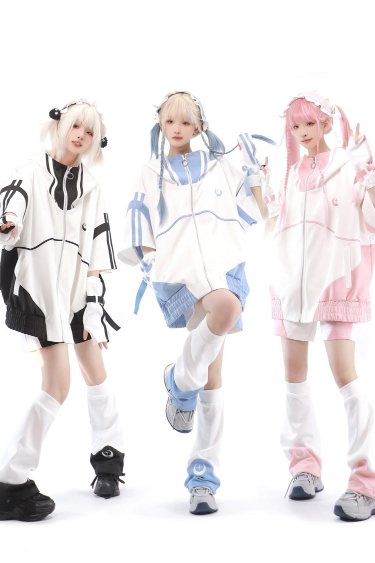 Pink/White [Star Waves] Half Sleeves Jirai Kei Coat