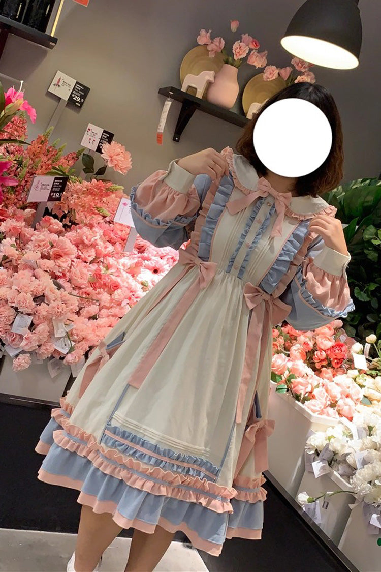 Blue/Pink [Sweetheart Puff] Doll Collar Long Sleeves Ruffle Bowknot Sweet Plus Size Lolita Dress