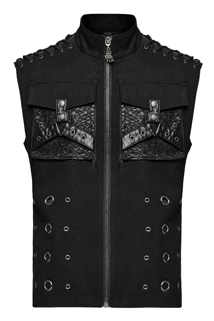 Black Stand Collar Stitching Slim Men's Punk Vest
