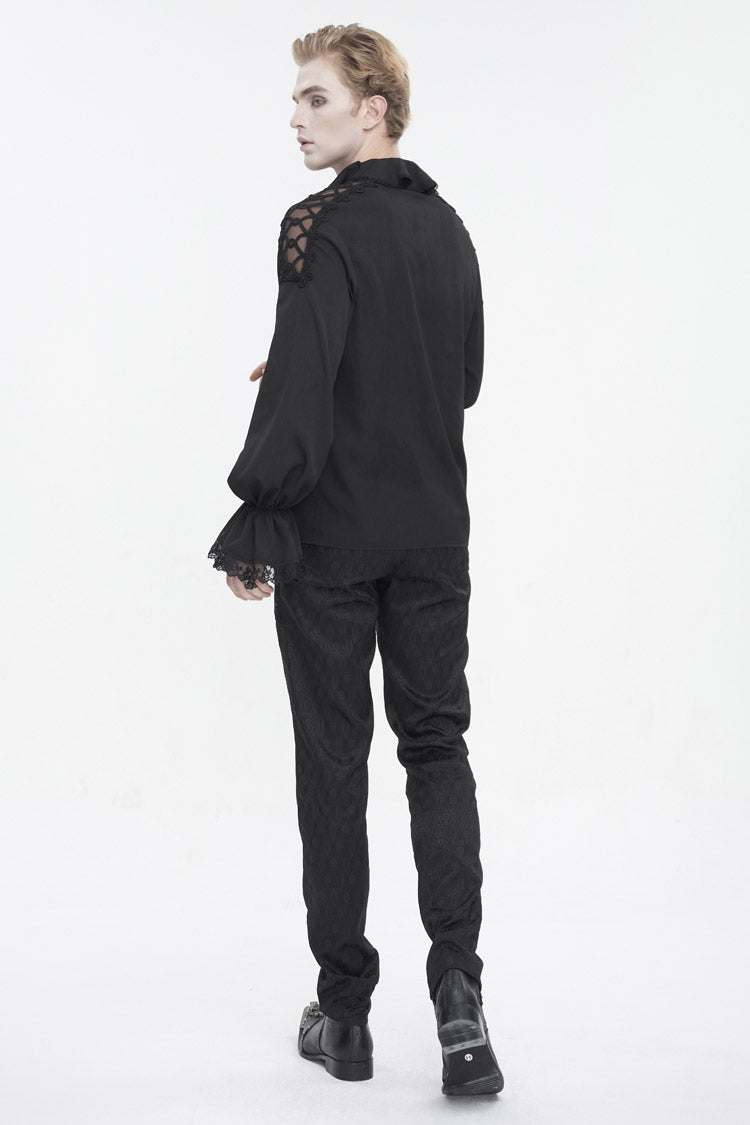 Black Ruffled Collar Puff Sleeved Men's Gothic Shirt
