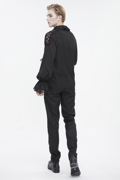 Black Ruffled Collar Puff Sleeved Men's Gothic Shirt