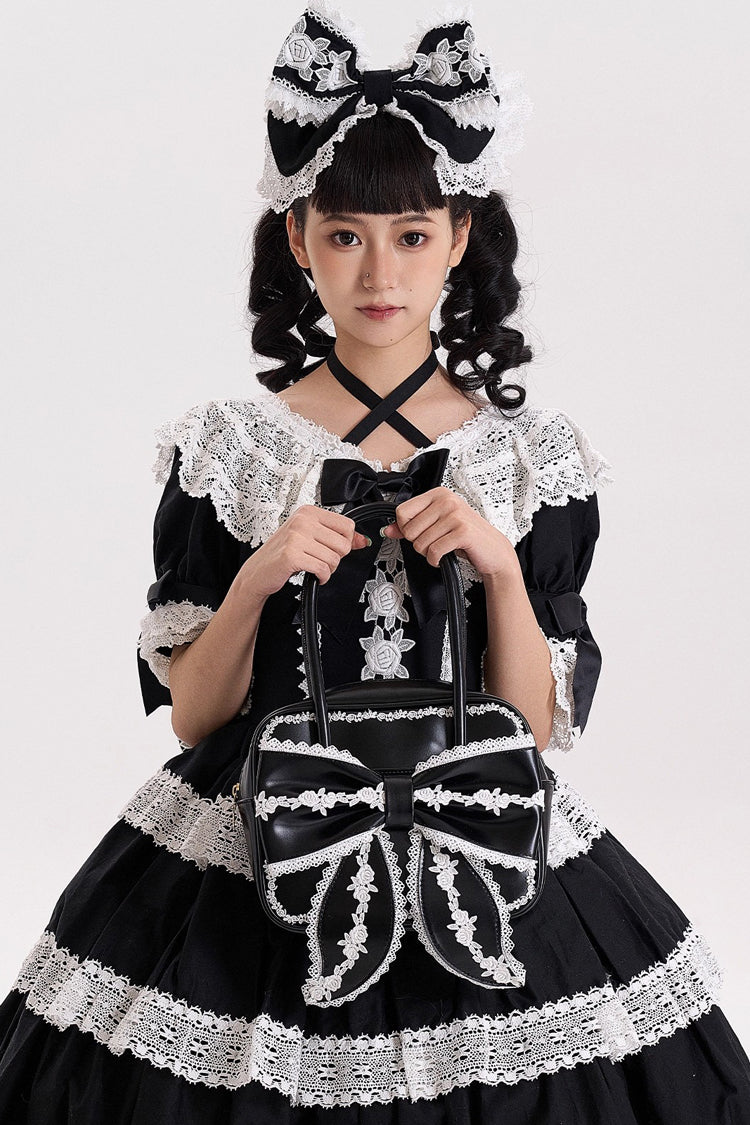 Sweet Bowknot Lace Zipper Japanese Lolita Handbag 3 Colors