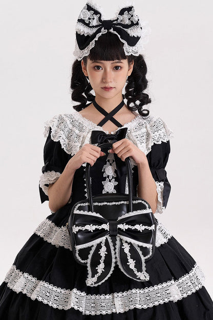 Sweet Bowknot Lace Zipper Japanese Lolita Handbag 3 Colors