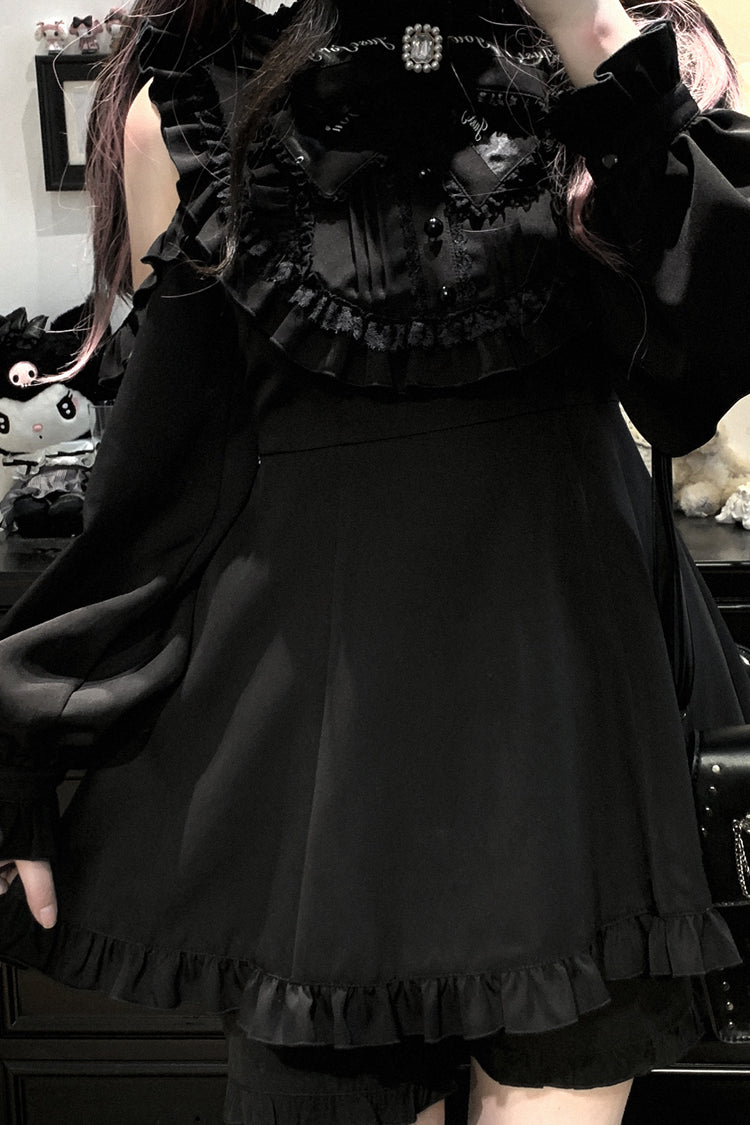 Black [Rose Princess] Off Shoulder Long Sleeves Ruffle Bowknot Gothic Jirai Kei Dress