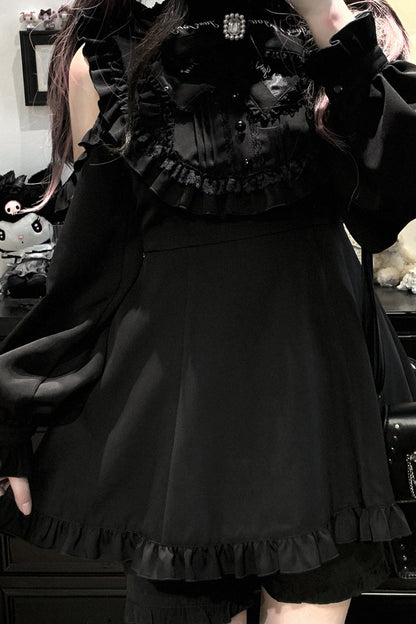Black [Rose Princess] Off Shoulder Long Sleeves Ruffle Bowknot Gothic Jirai Kei Dress