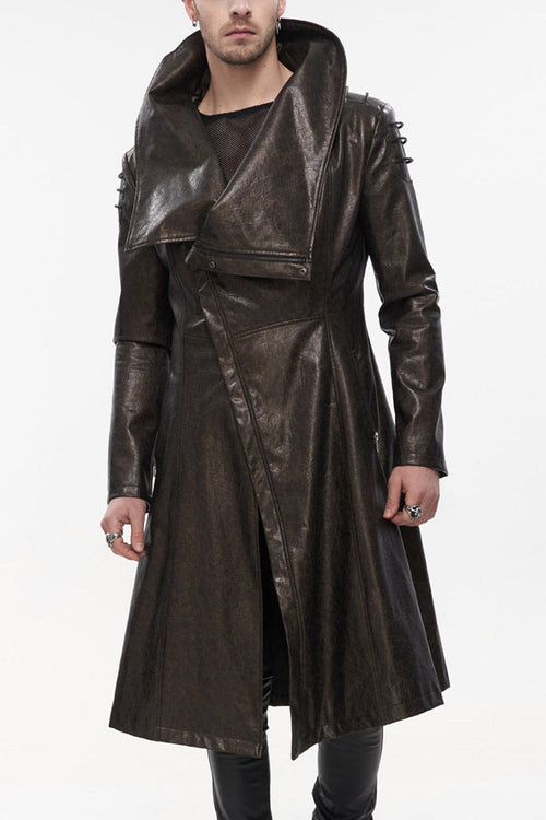 Brown Punk Exaggerated Large Collar Design Thick Rope Decoration Handsome Slim Long Men's Coat
