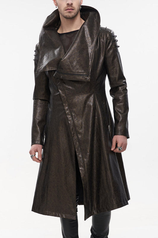 Brown Punk Exaggerated Large Collar Design Thick Rope Decoration Handsome Slim Long Men's Coat