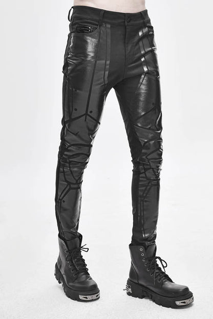 Black Robot Armor Gloss Printing Skinny Stretch Mens Pants