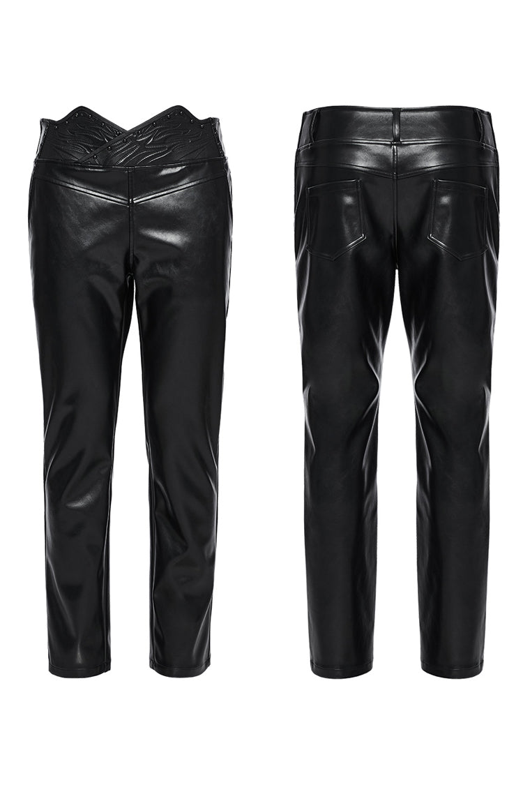 Black Print Men's Punk Leather Pants
