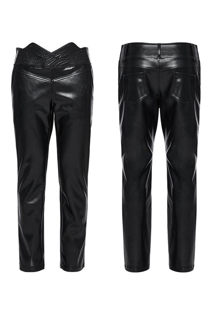 Black Print Men's Punk Leather Pants