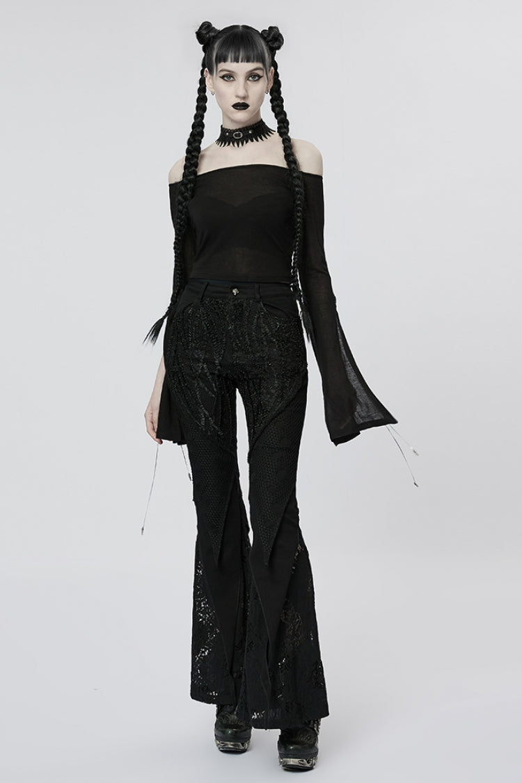 Black Stitching Lace Slim Women's Gothic Flared Pants