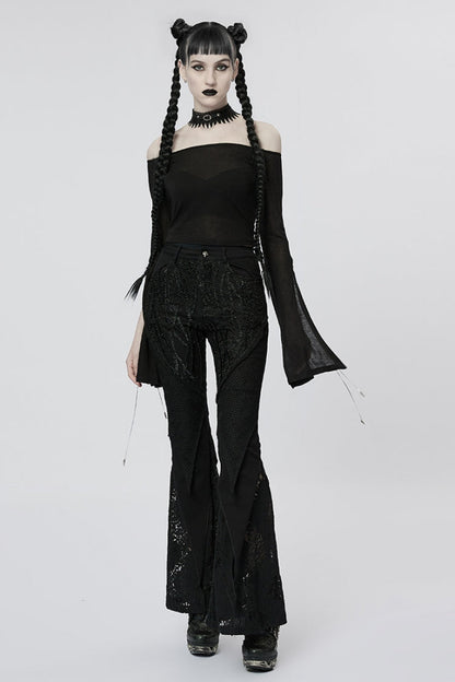 Black Stitching Lace Slim Women's Gothic Flared Pants