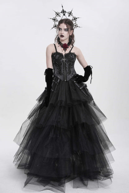 Black Sleeveless Embroidery Lace Chain Women's Gothic Vest