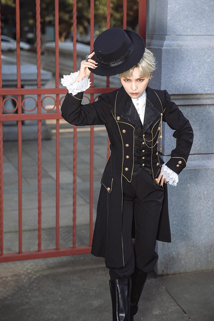 Prince Retro Immortal Black and White Rose Single Breasted Ouji Fashion Lolita Coat