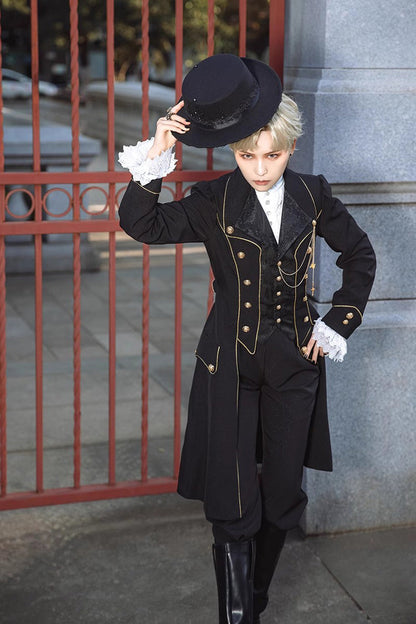 Prince Retro Immortal Black and White Rose Single Breasted Ouji Fashion Lolita Coat