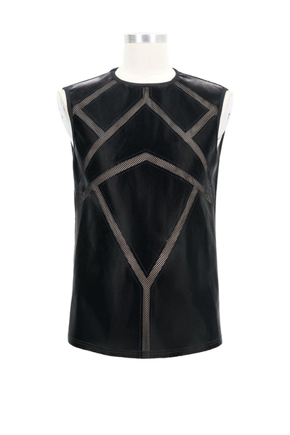 Black Shiny Knits Splice Armor Modeling Mesh Men's Punk Vest
