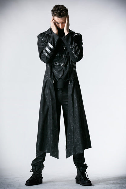 Black Stand Collar Metal Buckle Long Sleeves Mens Steampunk Coat
