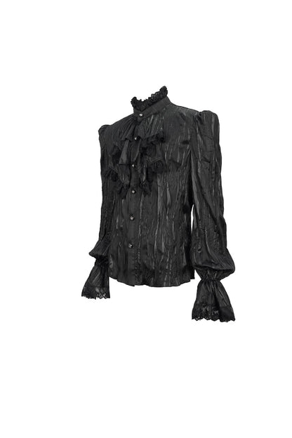 Black Vintage Stand Collar Striped Collar Floral Lace Men's Gothic Shirt