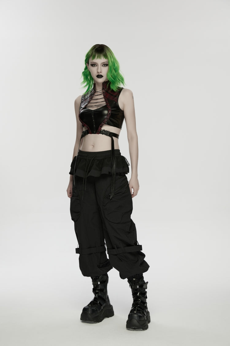 Pleated Women's Punk Ruffled Hem Big Pockets Cargo  Pants cool