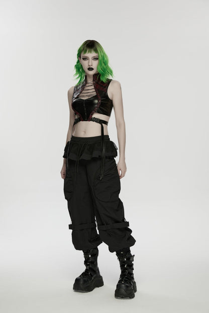 Pleated Women's Punk Ruffled Hem Big Pockets Cargo  Pants cool