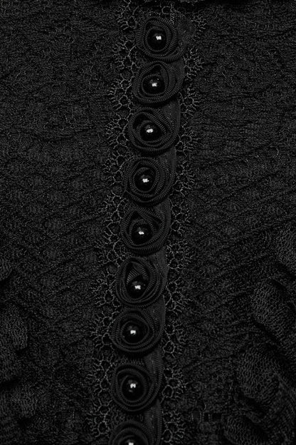 Black Stand Collar Long Trumpet Sleeves Stitching Lace Women's Gothic Dress
