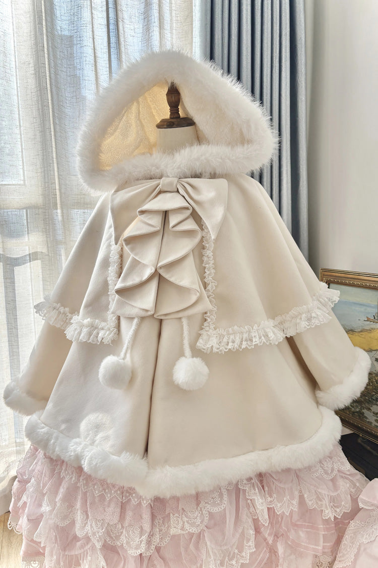 [Velvet Butterfly] Ruffle Bowknot Lace Hooded Sweet Lolita Dress Cloak Coat 4 Colors