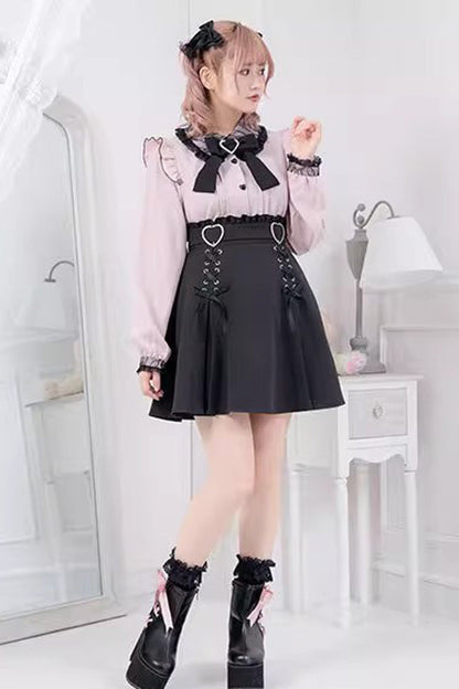 Heart Shape Decoration Bowknot Sweet Jirai Kei Skirt 2 Colors