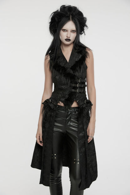 Black V Collar Sleeveless Jacquard Detachable Lace-Up Women's Gothic Vest