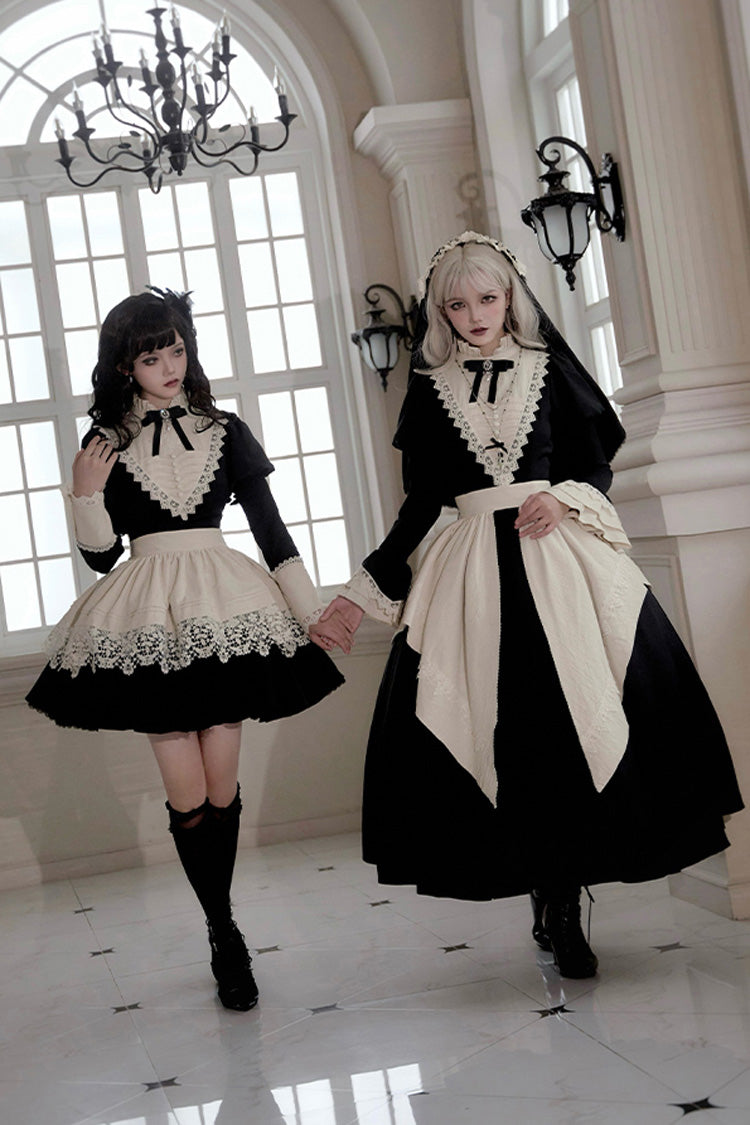 Black [Letters and Poems·Nocturne] Nun Long Sleeves Ruffle Gothic Lolita Long Dress