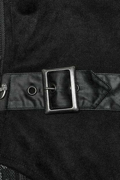 Black Sleeveless Hollow Suede Leather Stitching Irregular Mens Gothic Vest