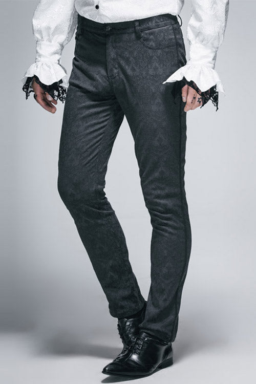 Black Side Braided Strap Gothic Jacquard Trousers