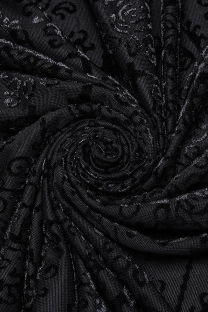 Black Stand Collar Long Sleeves Print Ruffle Men's Gothic Blouse