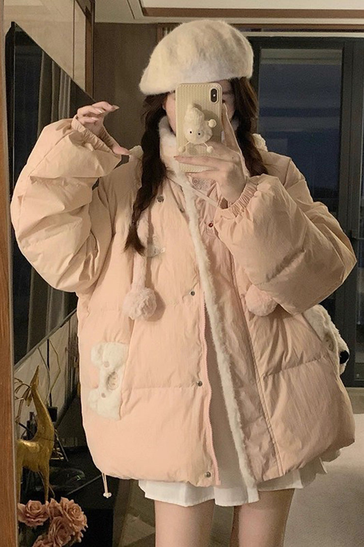 Pink [Cute Pig] Long Sleeves Hooded Sweet Lolita Coat