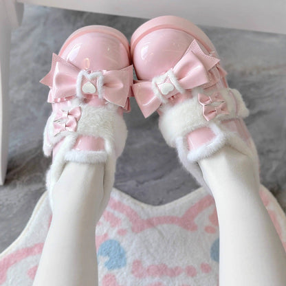 Plush and Thickened Bowknot Sweet Lolita Shoes 5 Colors