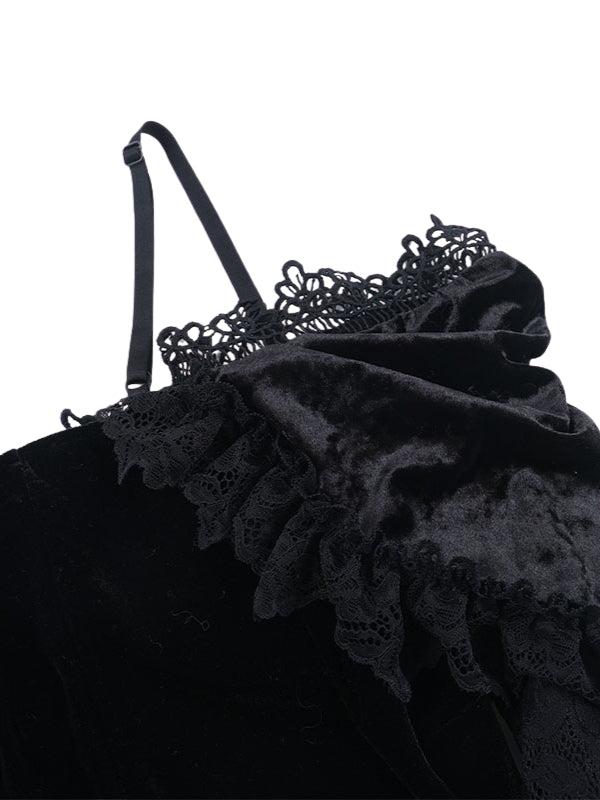 Off-Shoulder Lace Velvet Dress
