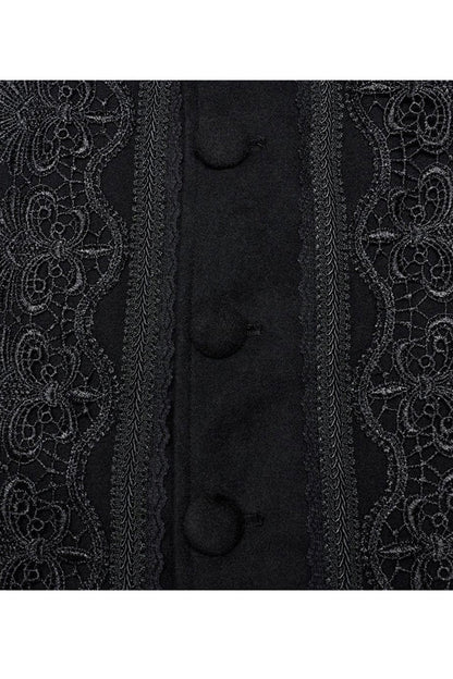 Black Punk Stand Collar Front Lacework Decorate Side Slit Long Men's Cloak