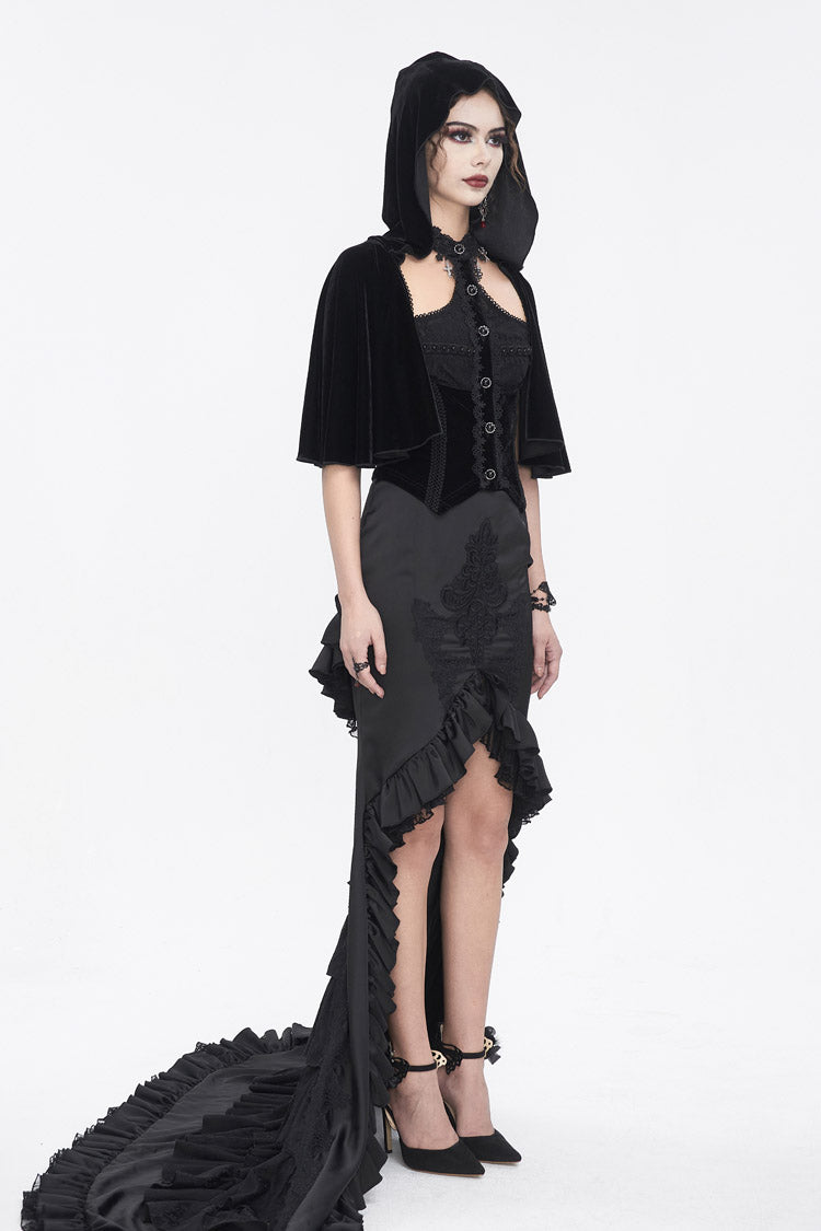 Black Stitching Lace Hooded Women's Gothic Cloak