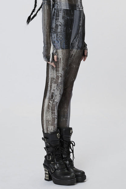 Slim Mesh Tie-dyed Women's Steampunk Leggings 2 Colors