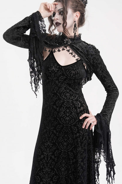 Black Stand Collar Long Sleeves Lace Tassels Women's Gothic Cape