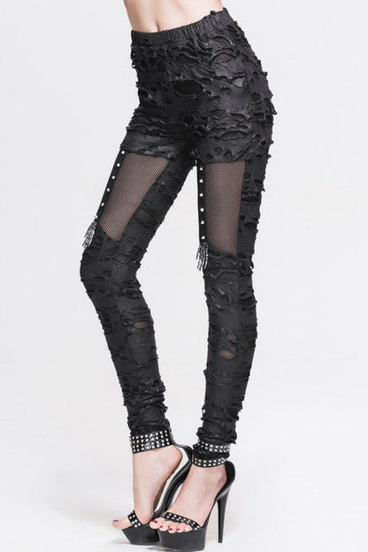 Black Sexy Skeleton Palm Ripped Knitted Gothic Womens Pants