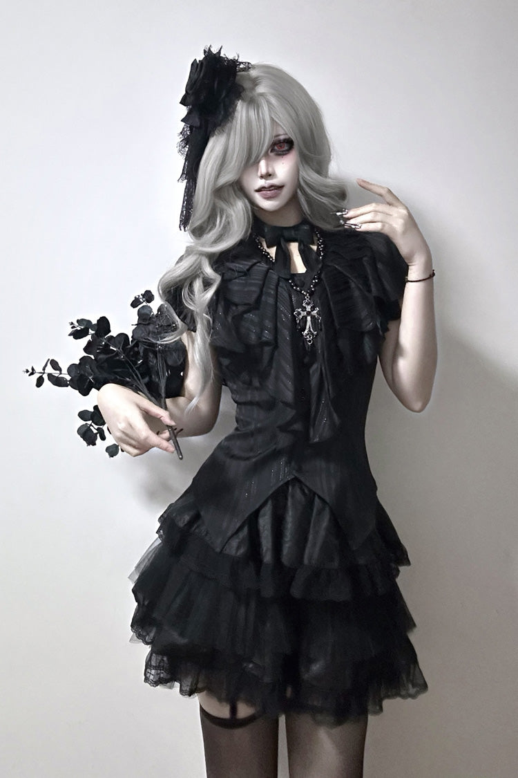 Black Ruffled Bow Gothic Japanese Lolita Blouse