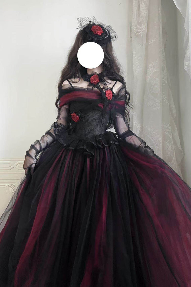 Black/Red [Sanglin’s Tribute] Off Shoulder Ruffled Gothic Lolita Dress