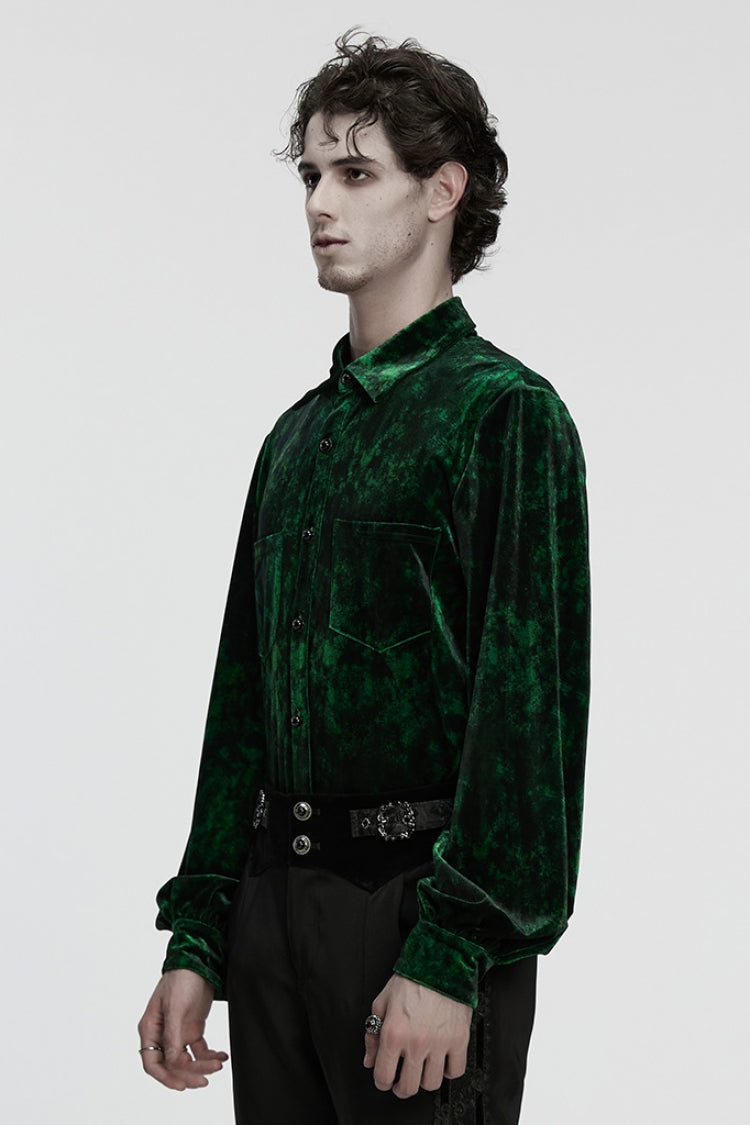 Green Lapel Collar Long Puff Sleeves Men's Gothic Shirt